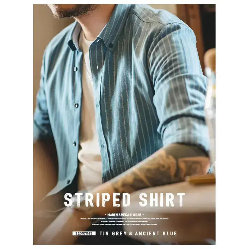 Workwear Vertical Stripe Shirt | American Retro Casual Shirts Amekaji