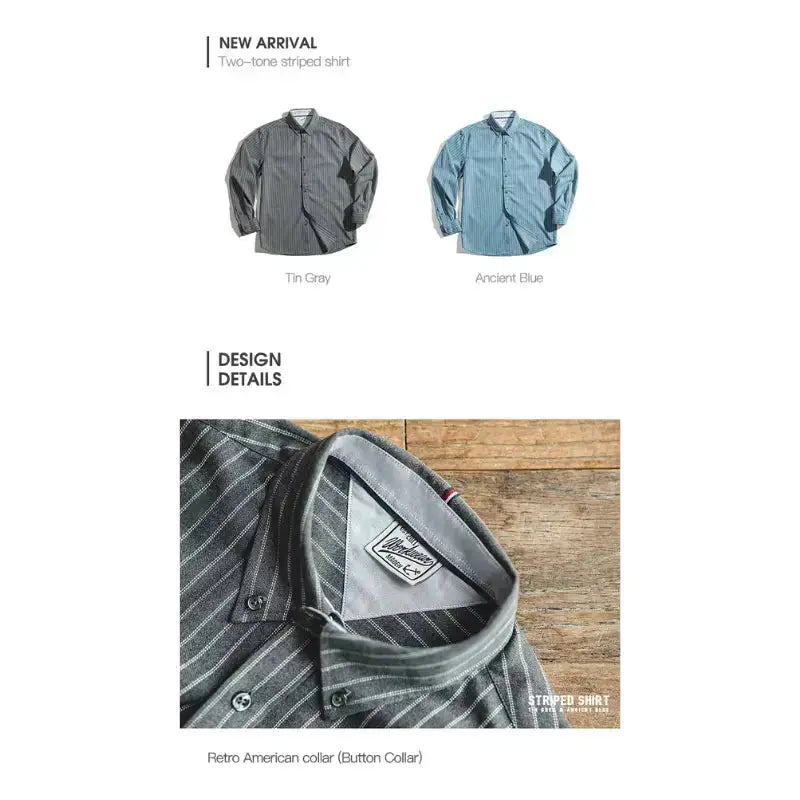 Workwear Vertical Stripe Shirt | American Retro Casual Shirts Amekaji